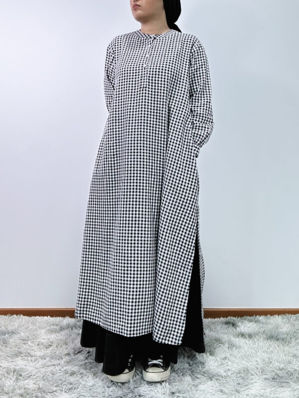 Back Gather Tunic in Checked Black Front